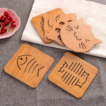 

6 Pcs/set Cartoon Retro Cute Animal Hollow Wooden Carved Cup Coasters Table Pad Mini Wood Pallet Cup Mat Tea Coffee Cup Mat