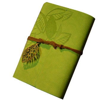 Vintage Design Notebook Leather Cover with Strap and Accessories Leaf White Pages Diary Notebook Note Pad Memo Agenda Notebook