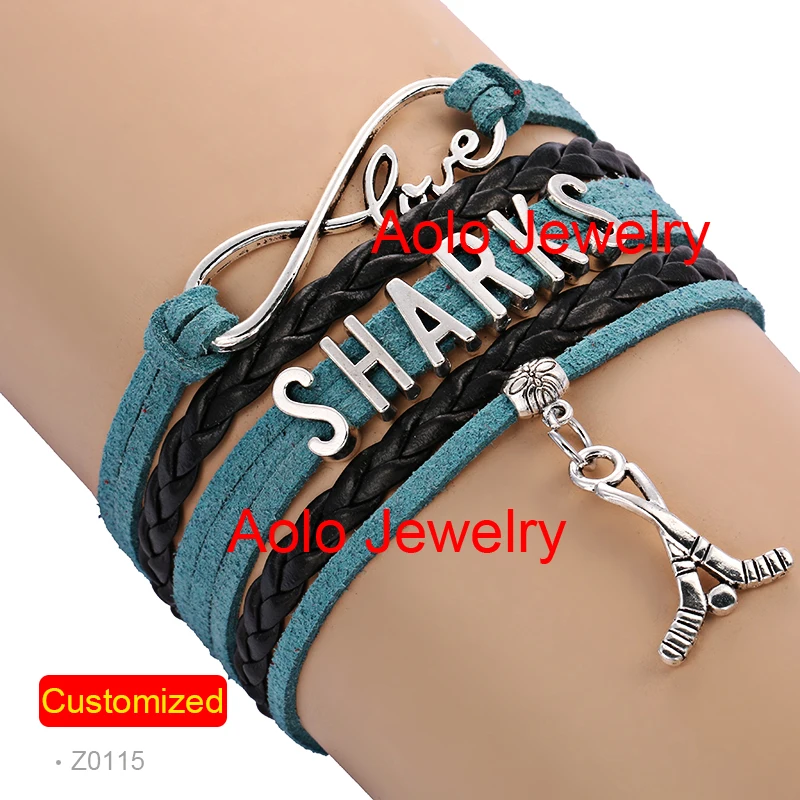 

SAN JOSE HOCKEY Infinity Bracelet TEAL/BLACK Make Your Own Design Free Shipping