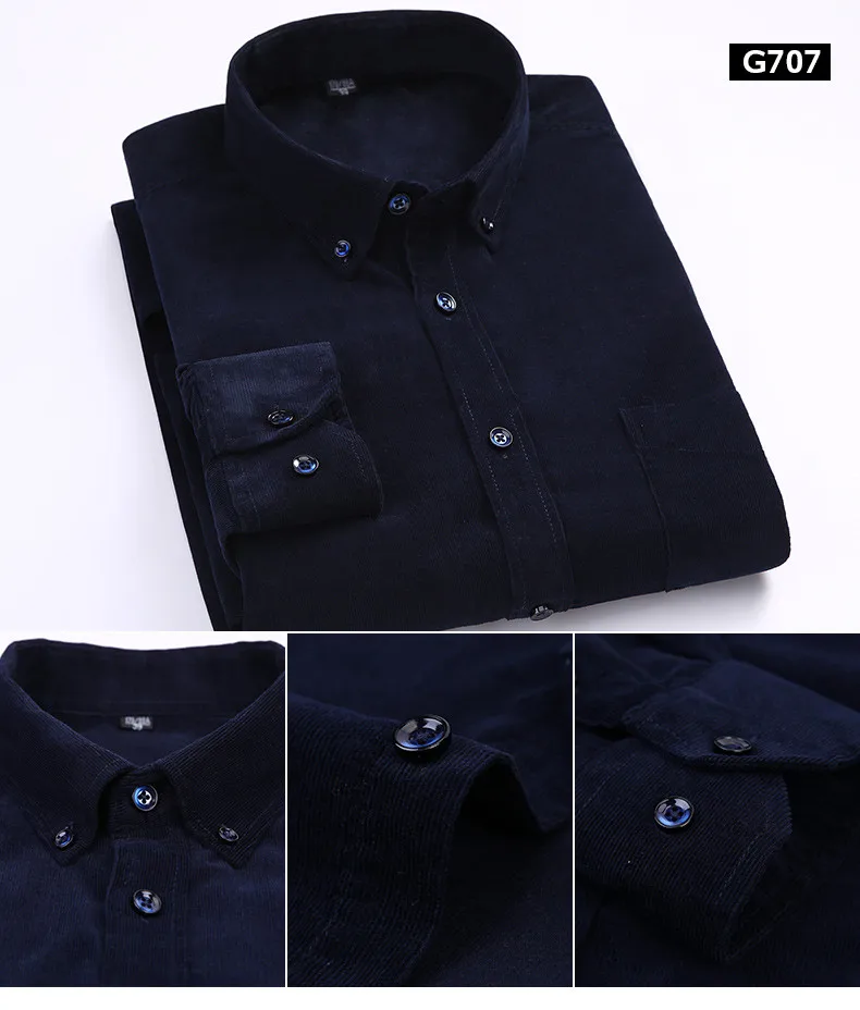 Plus Size 6xl Autumn/winter Warm Quality 100%cotton Corduroy long sleeved button collar smart casual shirts for men comfortable