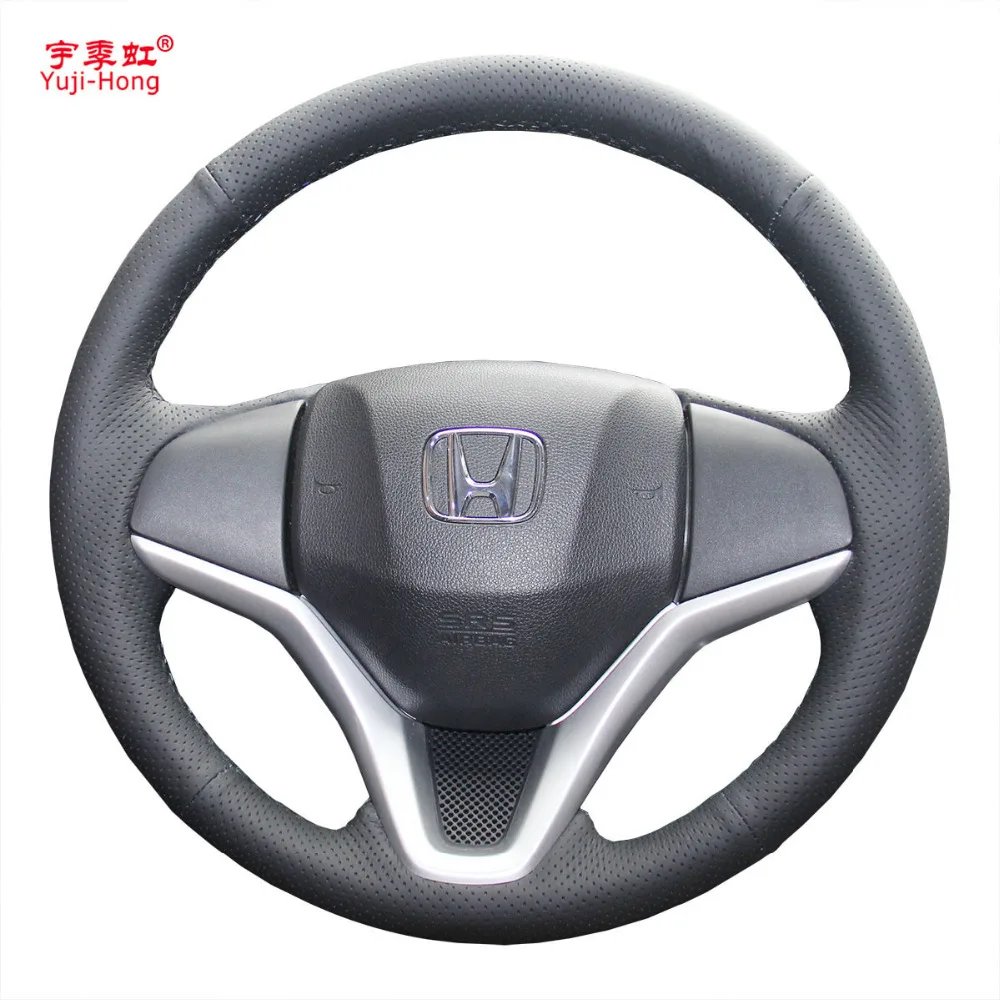 

Yuji-Hong Artificial Leather Car Steering Wheel Covers Case for HONDA Fit Jazz 2014 Hand-stitched Steering Cover