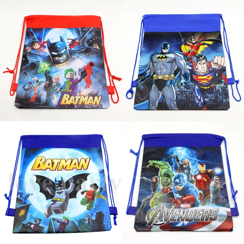 25pcs\lot Avengers Batman Blue Drawstring Gits Bags Superhero Kids