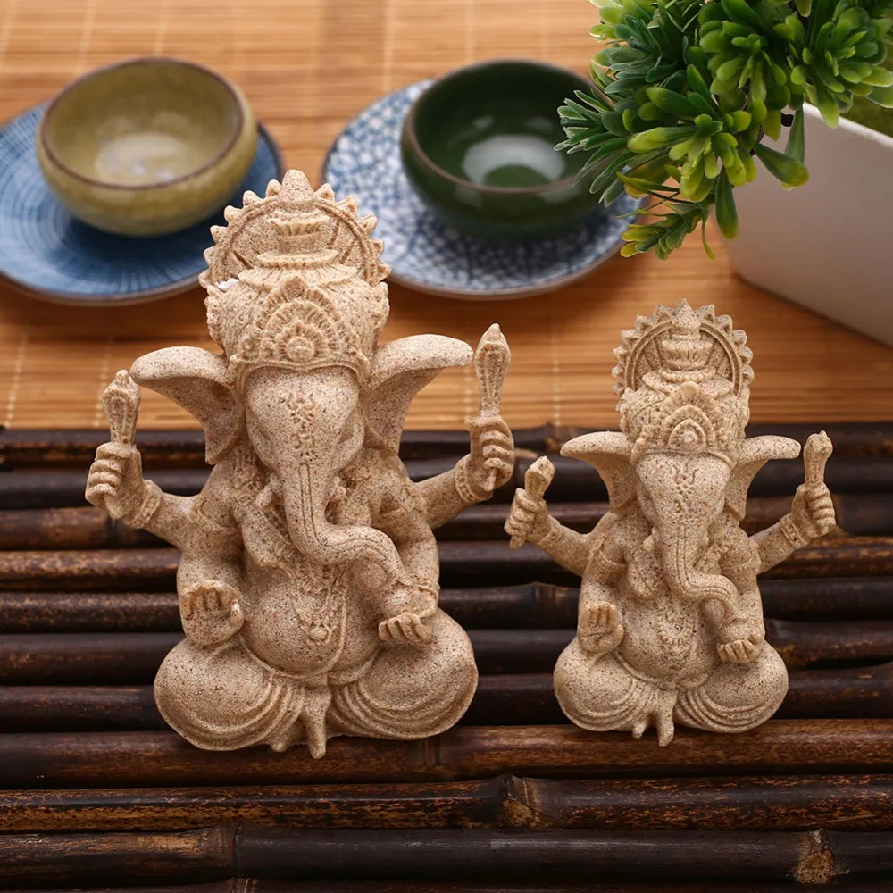 

Indian Ganesha Buddha Elephant Statue Sculpture Ornaments Sandstone Resin Crafts Fengshui Luck Handmade Figurine Home Decoratio