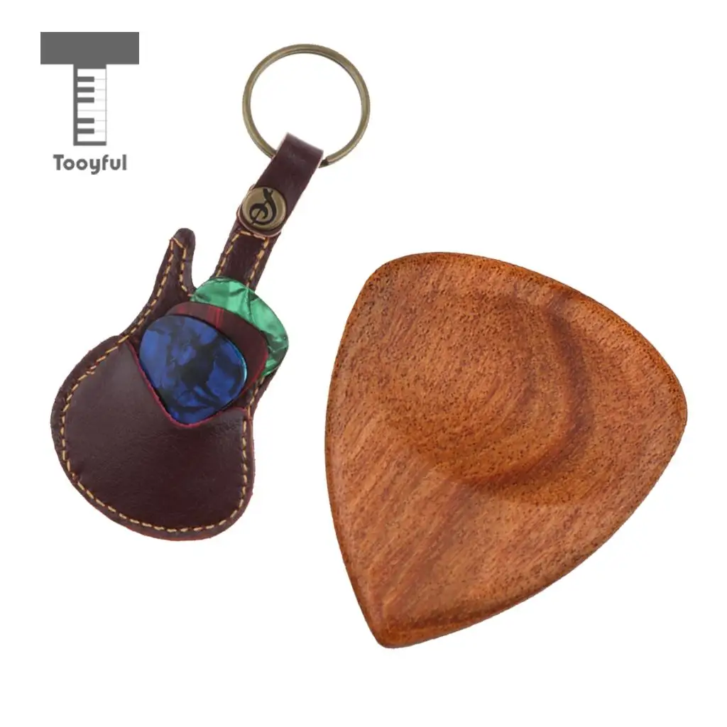 Smooth Wooden Guitar Pick Plectrums Heart Shape + Storage Case Bag for Acoustic Electric Guitar