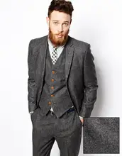 2018 Latest Coat Pant Designs Smoking Grey Tweed Men Suit Slim Fit 3 Piece Skinny Tuxedo Custom Groom Suits Blazer Masculino