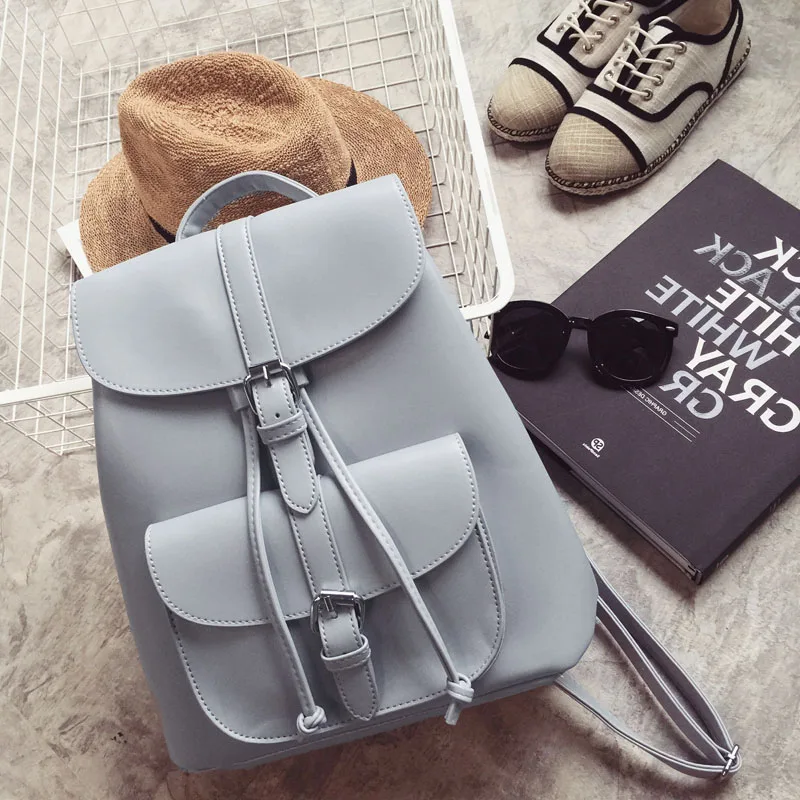 Женский кожаный рюкзак на шнурке, мягкая французская сумка на плечо, трендовая женская школьная сумка для девочек-подростков, высококачественный модный рюкзак - Цвет: GREY