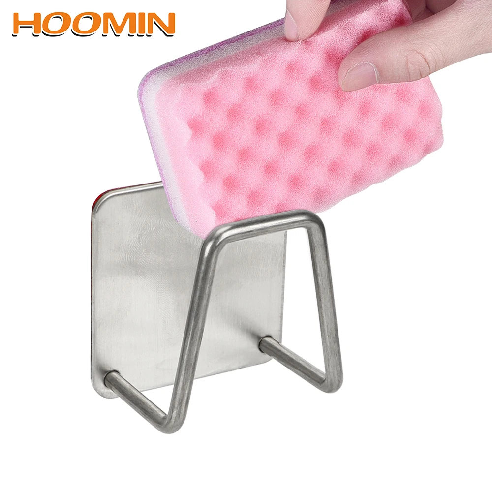 

HOOMIN Brush Sponge Holder Clip Home Storage Stainless Steel Sponge Drain Rack Drainer Drying Rack Kitchen Accessories