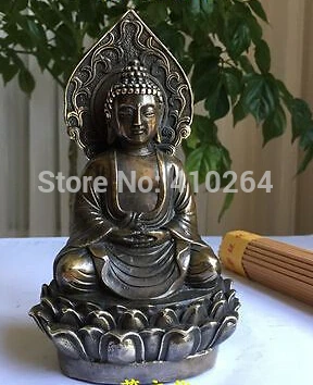 

0116P $old craft Fast shipping 5" tall Tibetan Buddhist bronze amitabha lotus bass buddha statue 14 cm (A0314)