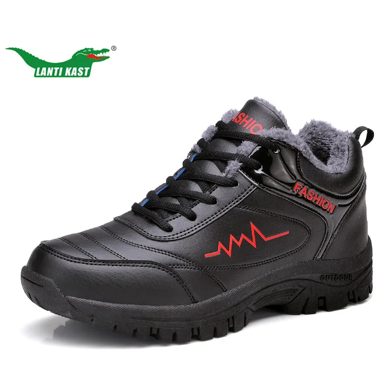 

LANTI KAST Men Running Shoes Winter New Arrival Leather Thermal Fur Sneakers for Men Outdoor Non-slip Comfortable Sport Shoes