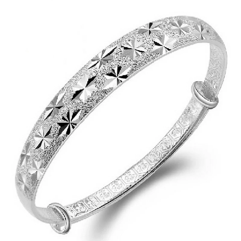 Real S999 Pure Solid Silver Adjustable Bracelets Bangles Cuffs For 