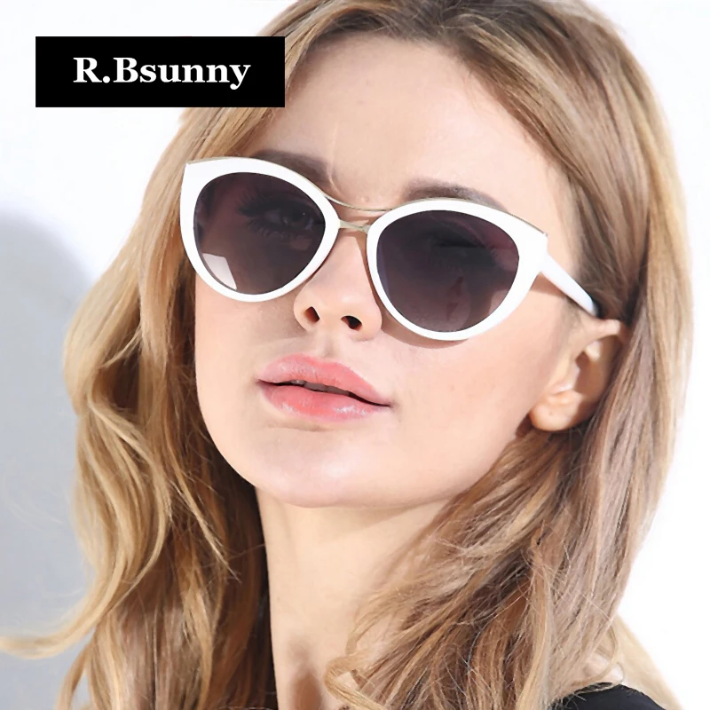 R Bsunny 2017 New Fashion Brand Cat Eye Sunglasses Women White Frame Gradient Polarized Sun Glasses