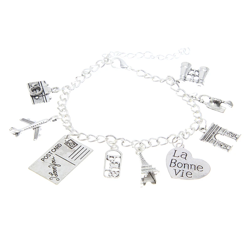 12pcs Paris inspired bracelet Eiffel Tower, travel charm bracelet Charm Bracelet silver tone Charms bracelet|bracelet eiffel tower|charm braceletinspirational bracelets - AliExpress