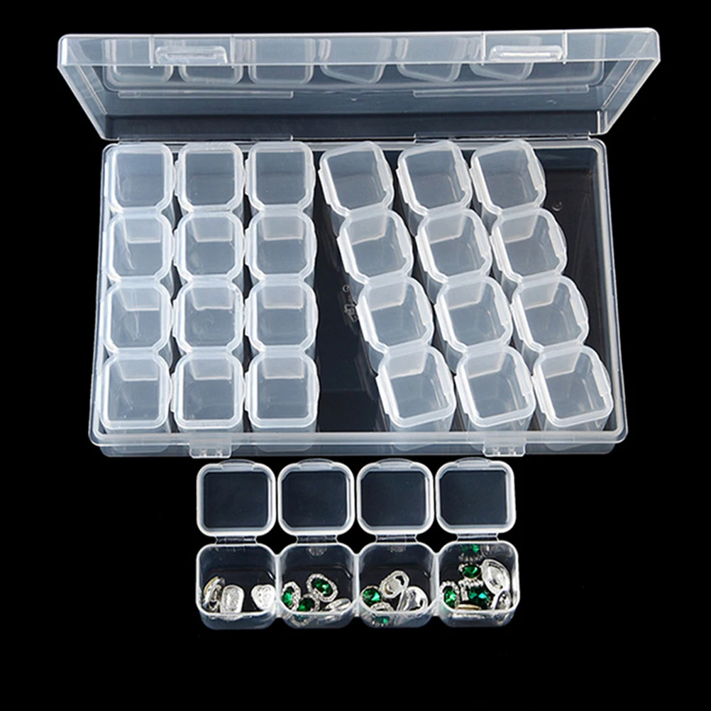 Clear Plastic Jewellery Box with Removable Dividers 28 Grids Nail Art