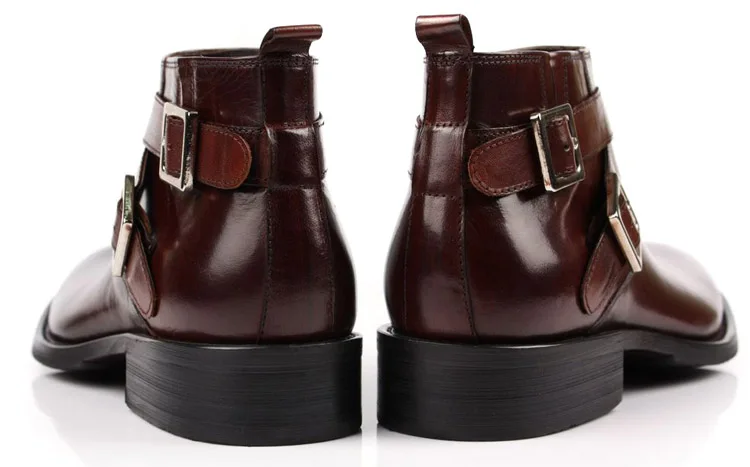 Большие размеры EUR46; черные/коричневые мужские ботинки в деловом стиле с двойной пряжкой; модельные ботинки из натуральной кожи; мужские ботильоны