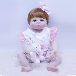 55 см Силиконовые средства ухода за кожей Reborn Baby Doll Игрушки для девочек винил новорожденных карие глаза принцессы младенцев жив Bebe Boneca
