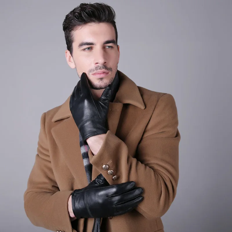 Одежда высшего качества 100% натуральная кожа запястья перчатки Для мужчин бархат Sub палец тонкие перчатки для вождения B-3612