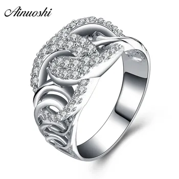 

AINUOSHI 925 Sterling Silver Women Wedding Hallow Twisted Ring Princess Engagement Anniversary Rings Bridal Anniversary Jewelry