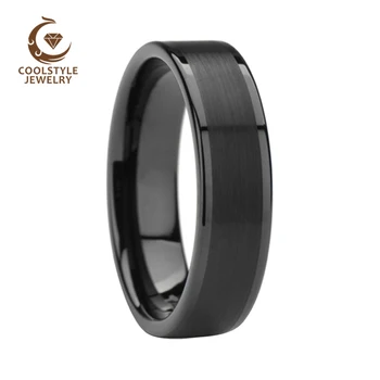 

6MM Womens Mens Black Tungsten Carbide Rings Wedding Bands Brushed & Polished And Comfort Fit