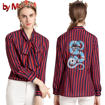 

by Megyn women fashion shirts 2019 new striped snake print long sleeve shirt blouses plus size women blouses feminine shirts