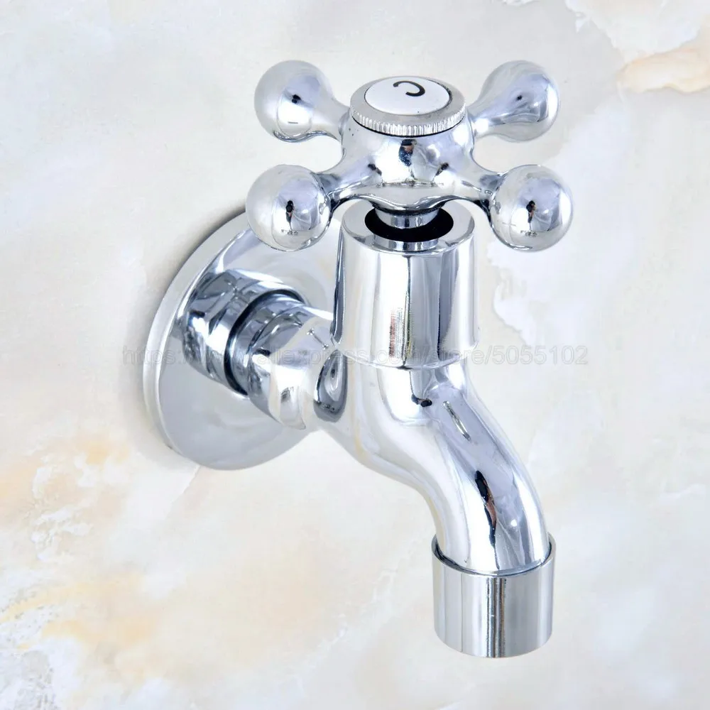 

Polished Chrome Cross Handle Wall Mount Mop Pool Water Tap Faucet Single Handle Cold Water Faucet zav153