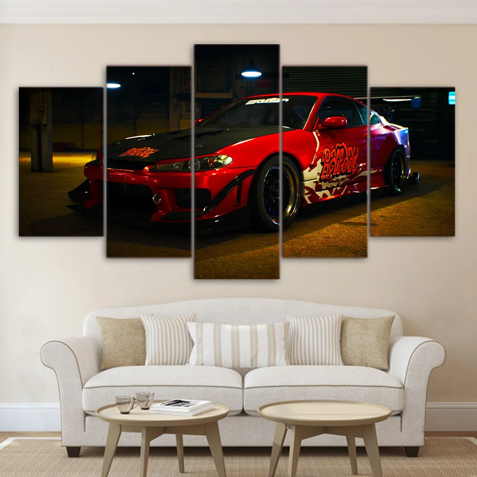 Modern Canvas Painting Frame Art Poster Wall 5 Panel Red Racing Car Modular Picture Home Decor Print On Canvas For Living Room