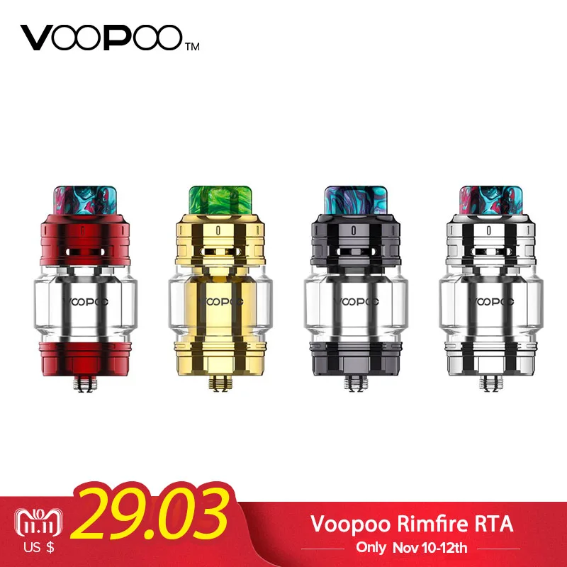 

Original Voopoo Rimfire RTA 5ML Capacity 30mm Single/Dual Coil Rebuildable 810 Resin Drip Tip VS Geekvape Zeus Dual RTA Tank
