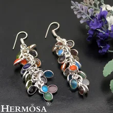 Hermosas damas pendiente encanto Calcedonia coral Peridot 925 nueva llegada Pendientes 3 pulgadas tf40