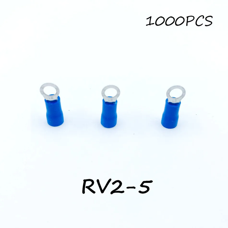 

Ring Insulated Connector Terminal Block 1000PCS RV2-5 Blue Cable Wire Electrical Crimp Terminator A.W.G 16-14 Cap