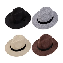 Новое поступление, практичная плоская шляпа, мужские летние шляпы, Пляжная Солнцезащитная шляпа, Мужская льняная шляпа в западном стиле, средний размер, плоский верх, козырек от солнца, ковбойская Кепка