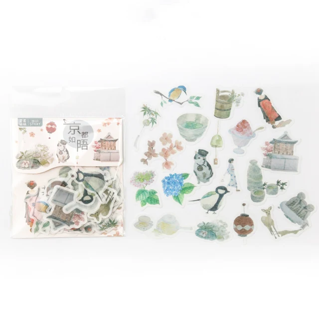 Mr.paper 40Pcs/bag 24 Designs Cute Diary Sticker Scrapbooking Heart Beat Series Japanese Kawaii Creative Stationery Deco Sticker Kyoto Style