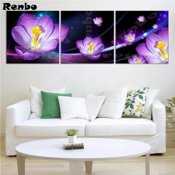 

5D diy Diamond Embroidery Purple Flowers Picture of Rhinestones,Diamond Painting 3 Pieces Cross Stitch Kits Mosaic Home Decor A1