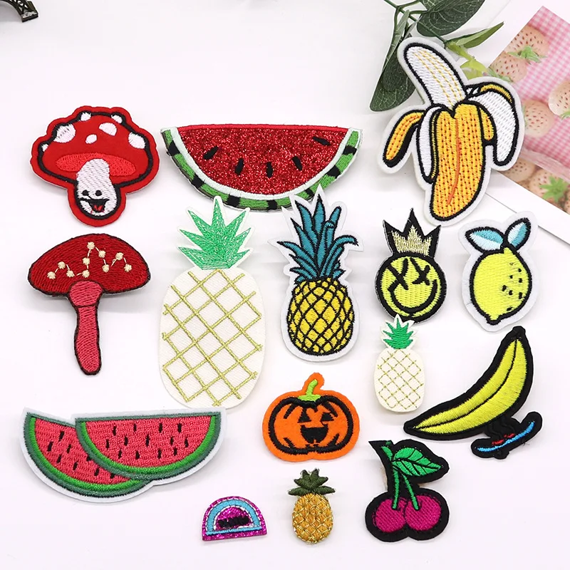 

50pcs/lot Embroidery Patches Kids Clothing Decoration Accessories Pineapple Watermelon Pumpkin Fruit Iron Heat Transfer