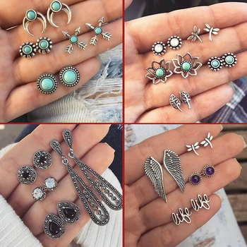 

A Direct Sale / hand model display earrings set retro earrings ladies retro rudder heart-shaped earrings statement jewelry 2018