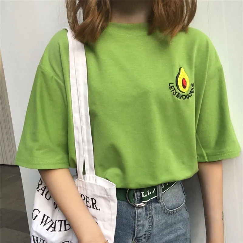 Летняя новая женская футболка в Корейском стиле ulzzang Harajuku с вышивкой авокадо