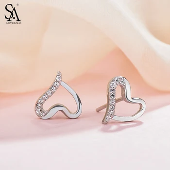 

SA SILVERAGE 925 Sterling Silver Heart Stud Earrings For Women Fine Jewelry Trendy Silver 925 Earings Sets Women Brincos