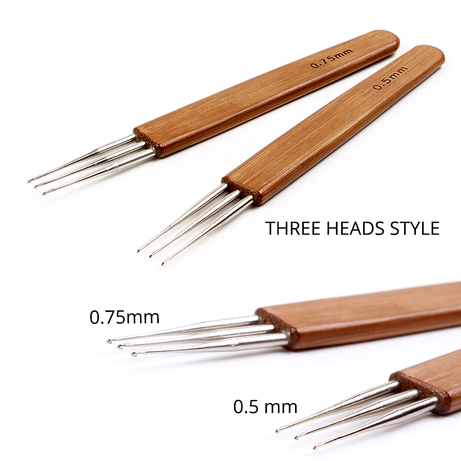AliLeader крючком Крючки для игл для дредлока плетение волос изготовление бамбуковой ручкой с одной двойной тройной головкой из нержавеющей стали 1 шт