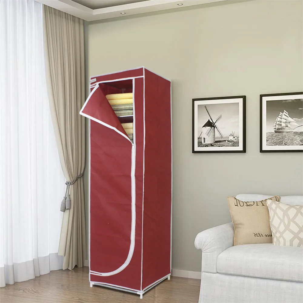 Finether Tall 5 Narrow shelf Storage Unit,Portable Closet Storage Organizer Clothes Wardrobe-Red3