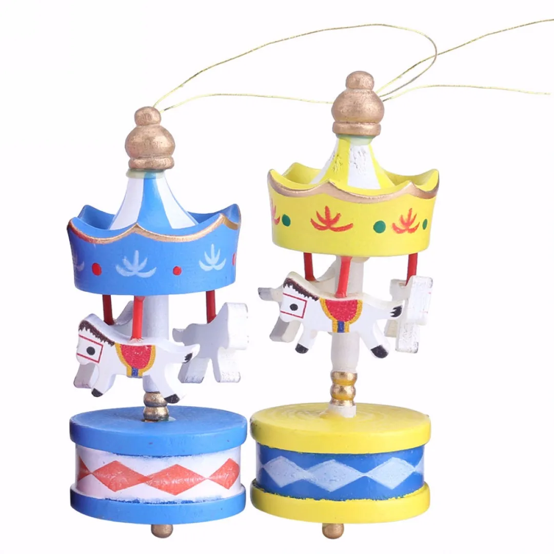 JX-LCLYL 6Pcs Wooden Carousel Horse Ornament Merry-Go-Round Christmas Bedroom Decor New
