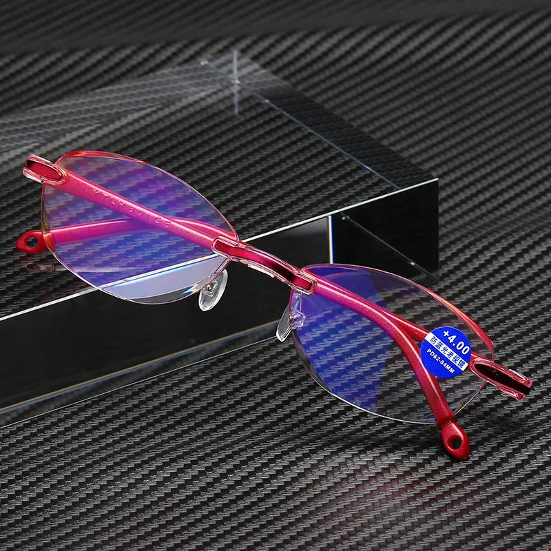 

Womens Fashion Cut Anti-blue Lens Rimless Reading Glassess Red Frame Elegant +1.0 +1.5 +2.0 +2.5 +3.0 +3.5