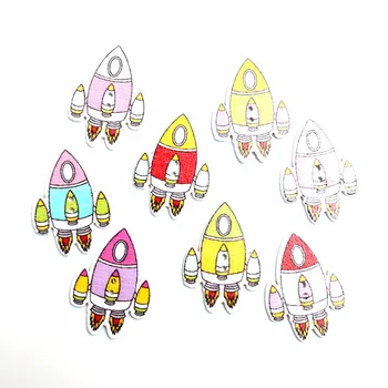 

50pcs 32x23mm Mixed Rocket Wooden Buttons For Clothes Needlework Scrapbooking Crafts Diy Sewing Accessories Wood Decoration