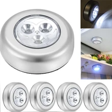 3 LED Silver Closet Cabinet Lamp Battery Powered Wireless Stick Tap Touch Push Security Kitchen Bedroom Night Light 1PC