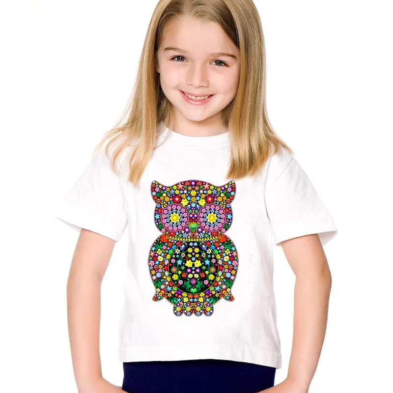 

Colorful Flowers Owl Printed Children Funny T-shirts Kids Summer O-Neck Tees Boys/Girls Casual Great Tops Baby Clothing,ooo2044