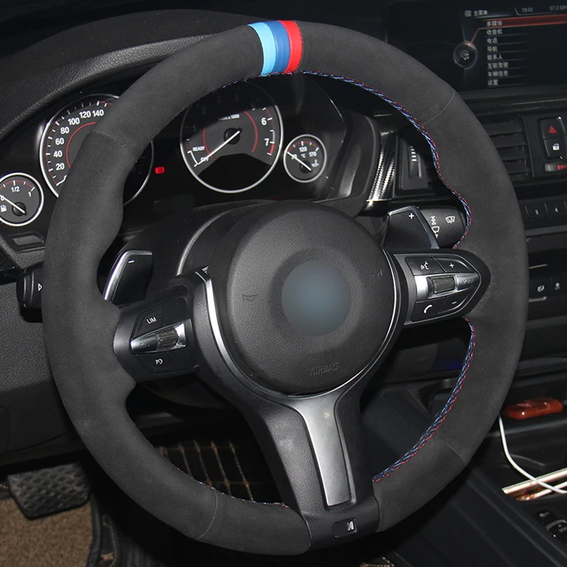 Черная замша светильник голубой синий и красный цвета маркер Руль Обложка для BMW F87 M2 F80 M3 F82 M4 M5 F12 F13 M6 F85 X5 м F86 X6 м F33 F30