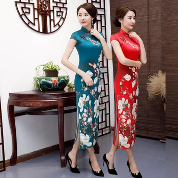 

New Arrival Rayon Chinese Women's Jacquard Qipao Classic Flower Cheongsam Sexy Long Dress Summer Clothing M L XL XXL 3XL 4XL
