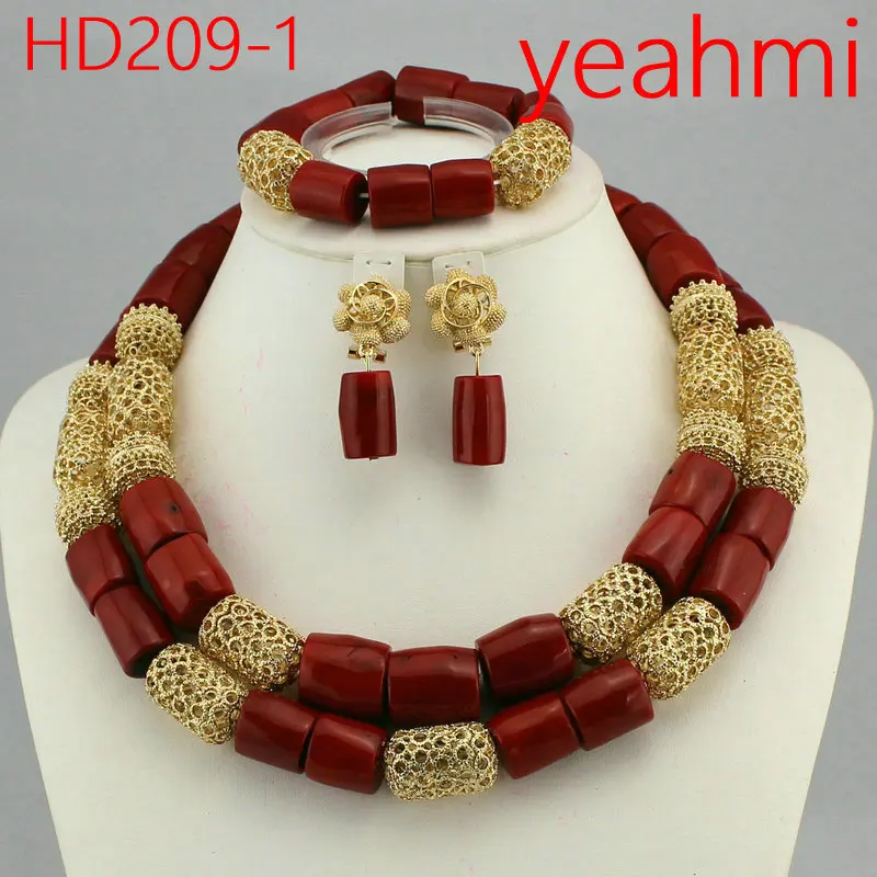 Splendid Real Coral Bead African Wedding Jewelry Sets Dubai Gold Chunky