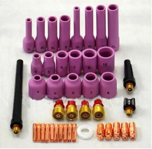 42PK+1PK Extra Longest soldering iron gsgTIG Gas Lens KIT,Back Cap Collet Body Fit TIG Welding Torch SR WP9 20 25,43PK