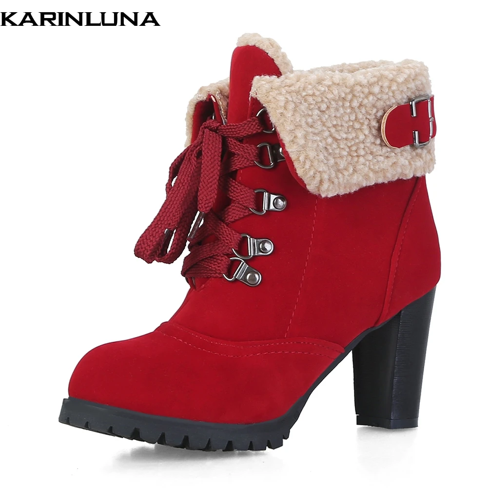 

KARINLUNA 2018 wholesale size 44 high heels women shoes ankle Boots winter plush platform western Boots shoes woman