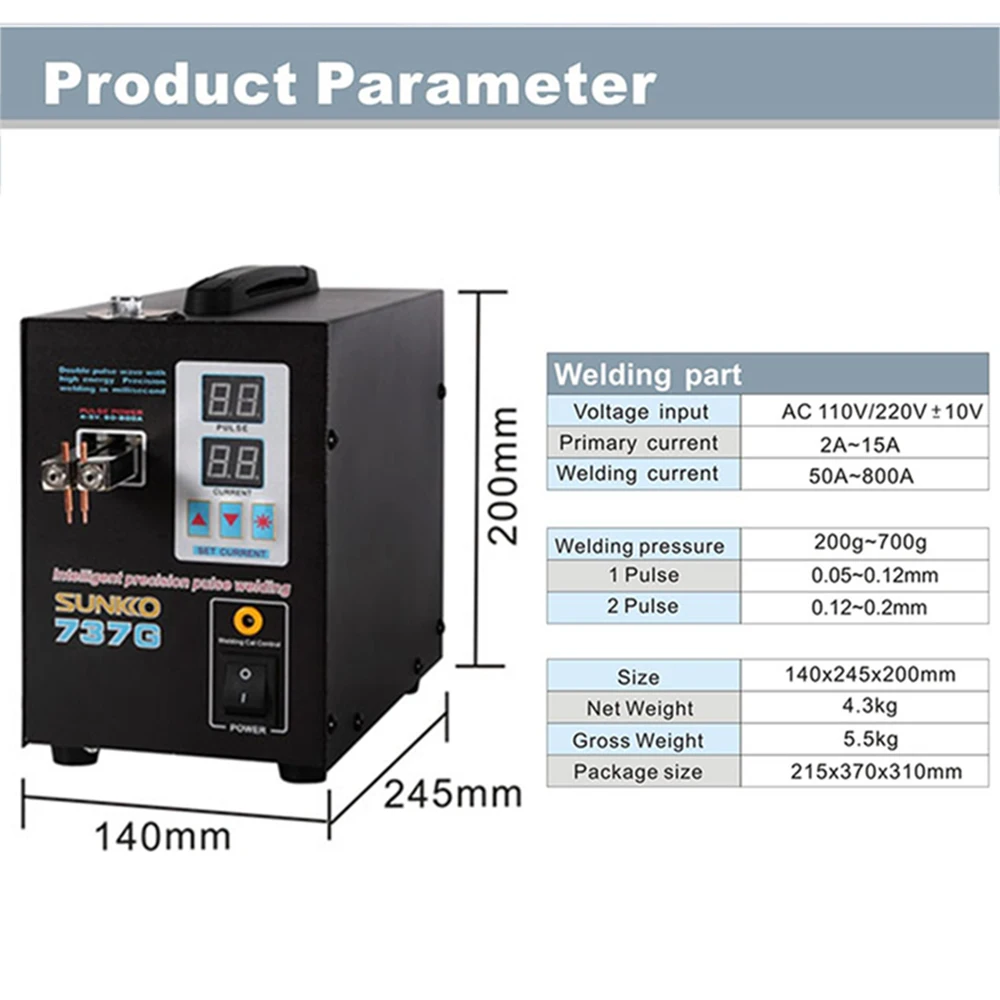 1,5 кВт 737 г точечная сварочная машина светодиодный двойной цифровой дисплей двойной импульсная сварочная машина 18650 батарея