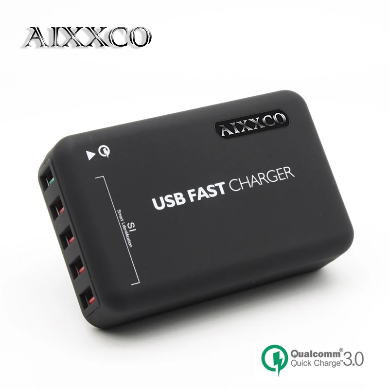 Kopen AIXXCO Quick Charge QC3.0 Adapter USB Charger Smart 5 Port Desktop Charger Mobiele Telefoon Reislader Voor Smartphone