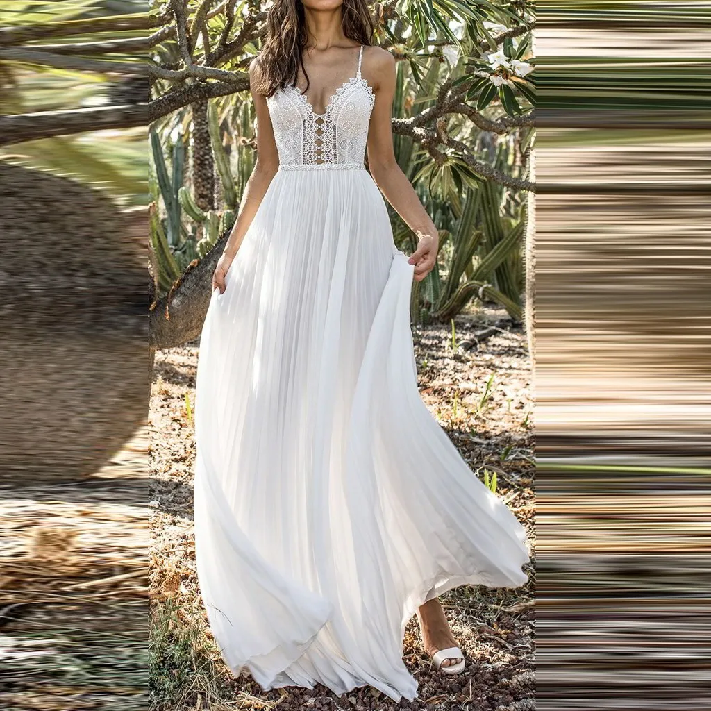

Women's Sexy Solid Color Elegant Beauty Back Lace Panel High Waist Sleeveless Sling Party Dress summer dress vestidos 41*